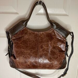 Nino Bossi distress two tone brown leather medium Satchel/ shoulder bag